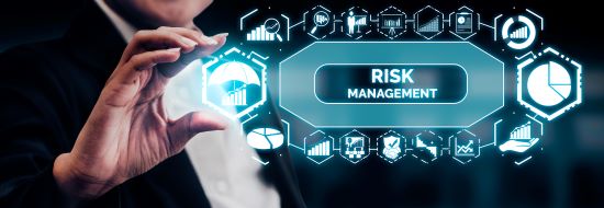 Risk Management and Assessment for Business Investment Concept. Modern graphic interface showing symbols of strategy in risky plan analysis to control unpredictable loss and build financial safety.