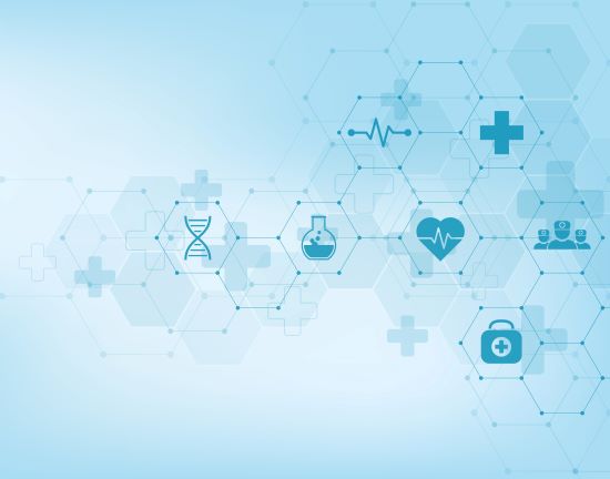 Abstract medical background with flat icons and symbols. Concepts and ideas for healthcare technology, innovation medicine, health, science and research