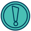 An Exclamation icon in navy in a circle with teal background color
