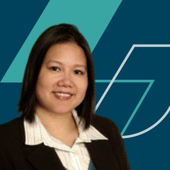 Deirdre Headshot of compensation consultant Deirdre Chong Smith on a branded background.