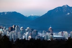 Vancouver skyline with mountains in the background.