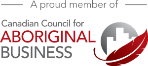 A logo file that says "A proud member of Canadian Council for Aboriginal Business." Next to the words is a red feather floating over a grey circle with a silhouette of a city skyline.
